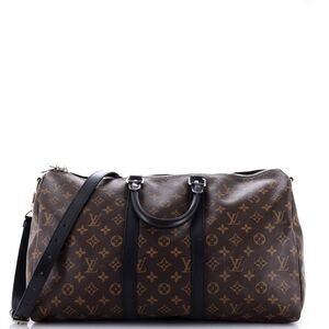 Louis Vuitton Brown Monogram Keepall Duffel Bag with Black Straps